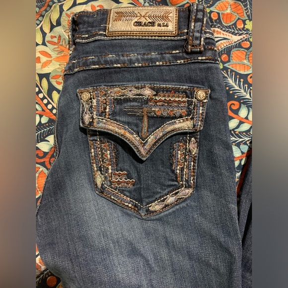 Grace in LA Dark Wash Flare Bootcut Jeans - Picture 2 of 4